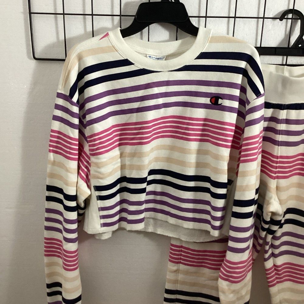 Champion Women M Reverse Weave Striped Sweatshirt & Pants 58935 - Picture 4 of 8